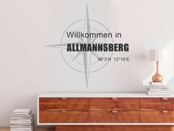 Wandtattoo Willkommen in Allmannsberg mit den Koordinaten 48°2'N 12°10'E