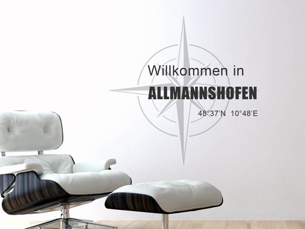 Wandtattoo Willkommen in Allmannshofen mit den Koordinaten 48°37'N 10°48'E