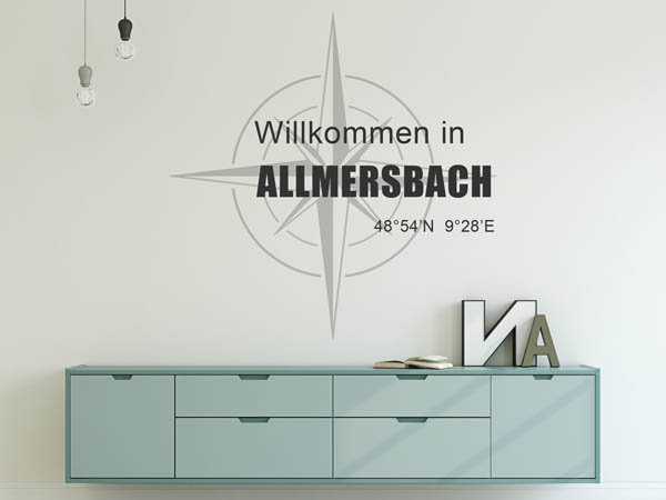 Wandtattoo Willkommen in Allmersbach mit den Koordinaten 48°54'N 9°28'E