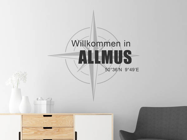 Wandtattoo Willkommen in Allmus mit den Koordinaten 50°36'N 9°49'E