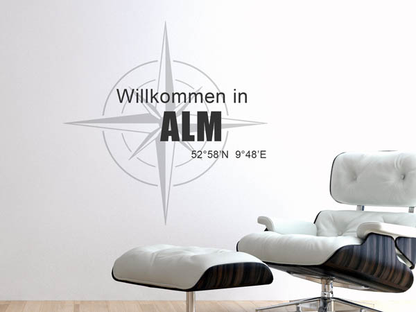 Wandtattoo Willkommen in Alm mit den Koordinaten 52°58'N 9°48'E