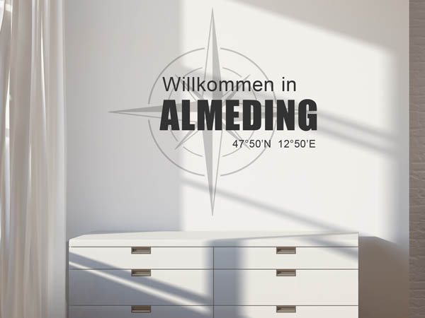 Wandtattoo Willkommen in Almeding mit den Koordinaten 47°50'N 12°50'E