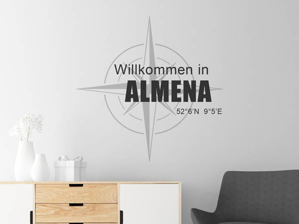 Wandtattoo Willkommen in Almena mit den Koordinaten 52°6'N 9°5'E