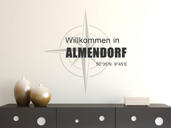 Wandtattoo Willkommen in Almendorf mit den Koordinaten 50°35'N 9°45'E