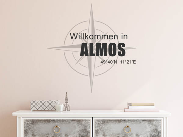 Wandtattoo Willkommen in Almos mit den Koordinaten 49°40'N 11°21'E