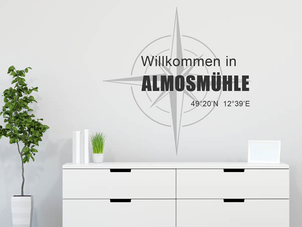 Wandtattoo Willkommen in Almosmühle mit den Koordinaten 49°20'N 12°39'E