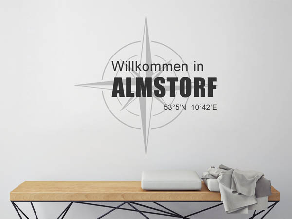 Wandtattoo Willkommen in Almstorf mit den Koordinaten 53°5'N 10°42'E