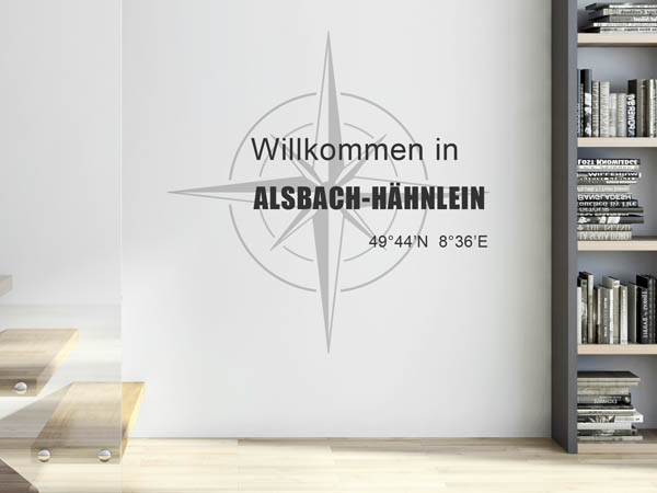 Wandtattoo Willkommen in Alsbach-Hähnlein mit den Koordinaten 49°44'N 8°36'E