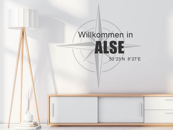 Wandtattoo Willkommen in Alse mit den Koordinaten 53°23'N 8°27'E