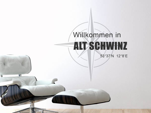 Wandtattoo Willkommen in Alt Schwinz mit den Koordinaten 53°37'N 12°8'E