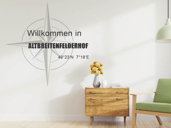 Wandtattoo Willkommen in Altbreitenfelderhof mit den Koordinaten 49°23'N 7°18'E