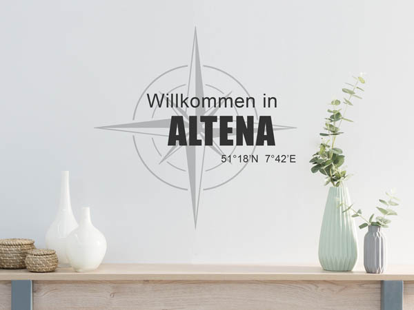 Wandtattoo Willkommen in Altena mit den Koordinaten 51°18'N 7°42'E