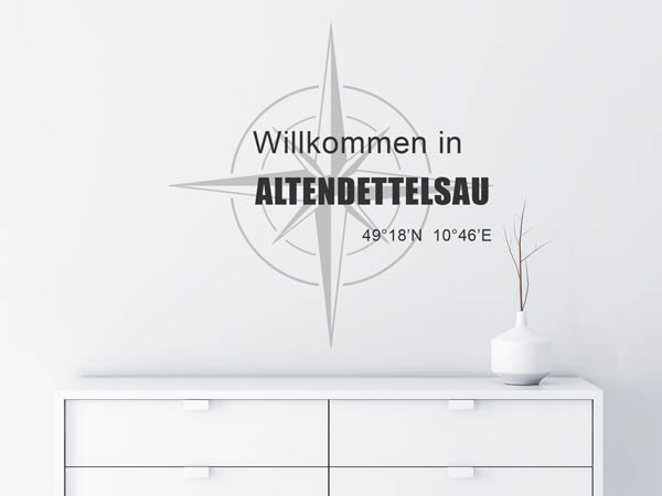 Wandtattoo Willkommen in Altendettelsau mit den Koordinaten 49°18'N 10°46'E