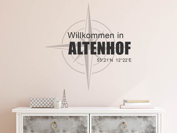 Wandtattoo Willkommen in Altenhof mit den Koordinaten 53°21'N 12°22'E