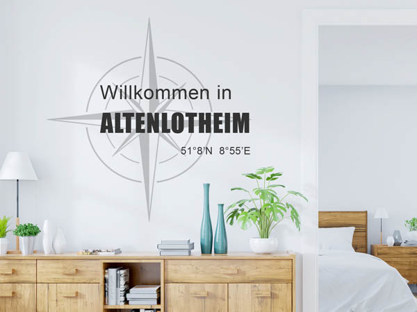 Wandtattoo Willkommen in Altenlotheim mit den Koordinaten 51°8'N 8°55'E