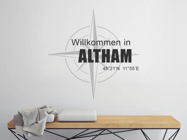 Wandtattoo Willkommen in Altham mit den Koordinaten 48°21'N 11°55'E