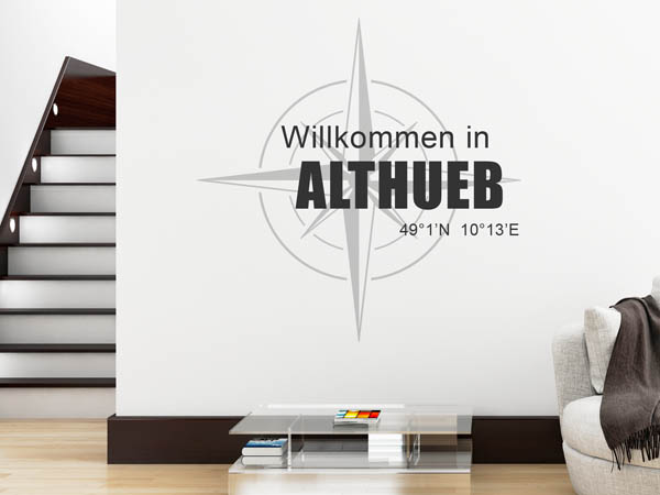 Wandtattoo Willkommen in Althueb mit den Koordinaten 49°1'N 10°13'E
