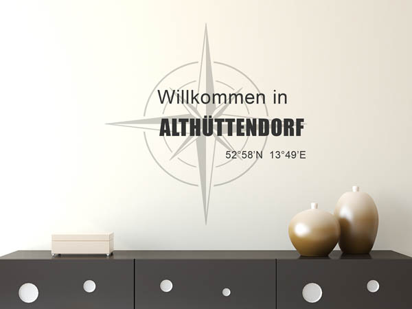 Wandtattoo Willkommen in Althüttendorf mit den Koordinaten 52°58'N 13°49'E