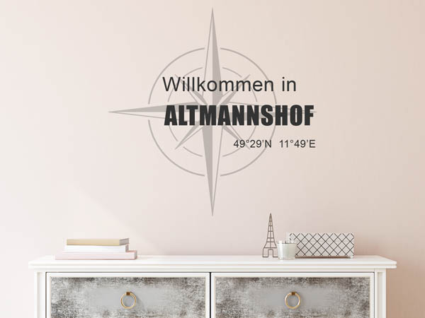 Wandtattoo Willkommen in Altmannshof mit den Koordinaten 49°29'N 11°49'E