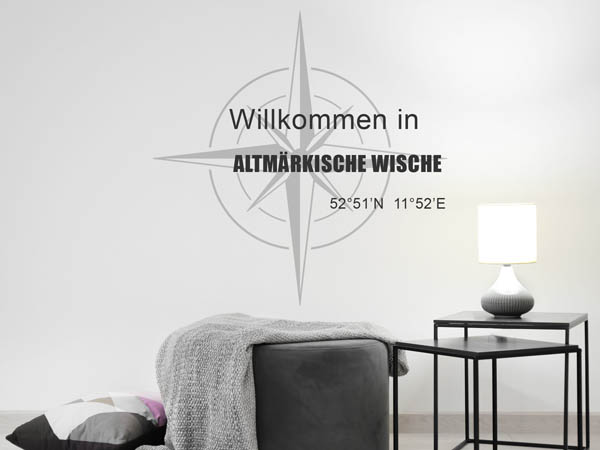 Wandtattoo Willkommen in Altmärkische Wische mit den Koordinaten 52°51'N 11°52'E