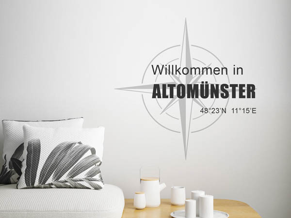 Wandtattoo Willkommen in Altomünster mit den Koordinaten 48°23'N 11°15'E