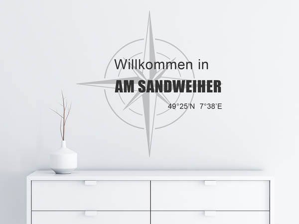 Wandtattoo Willkommen in Am Sandweiher mit den Koordinaten 49°25'N 7°38'E