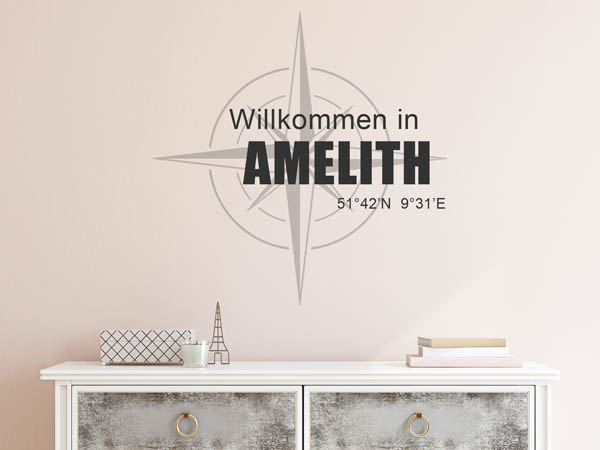 Wandtattoo Willkommen in Amelith mit den Koordinaten 51°42'N 9°31'E