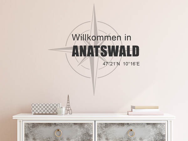 Wandtattoo Willkommen in Anatswald mit den Koordinaten 47°21'N 10°16'E