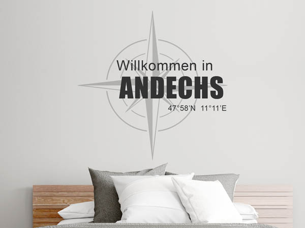 Wandtattoo Willkommen in Andechs mit den Koordinaten 47°58'N 11°11'E