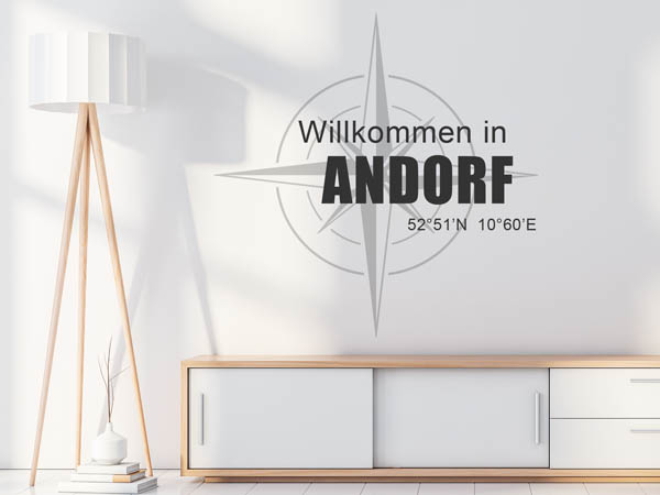 Wandtattoo Willkommen in Andorf mit den Koordinaten 52°51'N 10°60'E