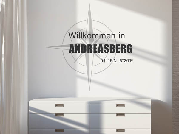 Wandtattoo Willkommen in Andreasberg mit den Koordinaten 51°19'N 8°26'E