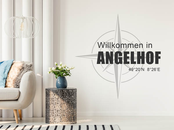 Wandtattoo Willkommen in Angelhof mit den Koordinaten 49°20'N 8°26'E