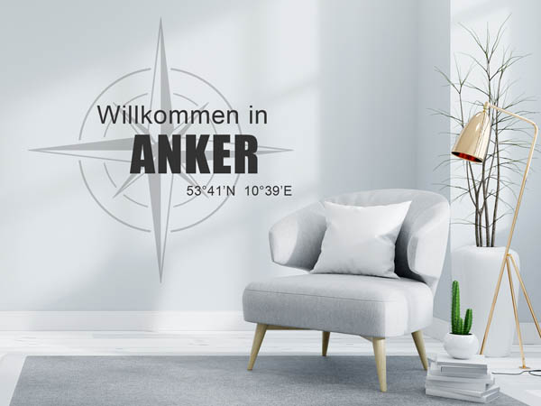 Wandtattoo Willkommen in Anker mit den Koordinaten 53°41'N 10°39'E