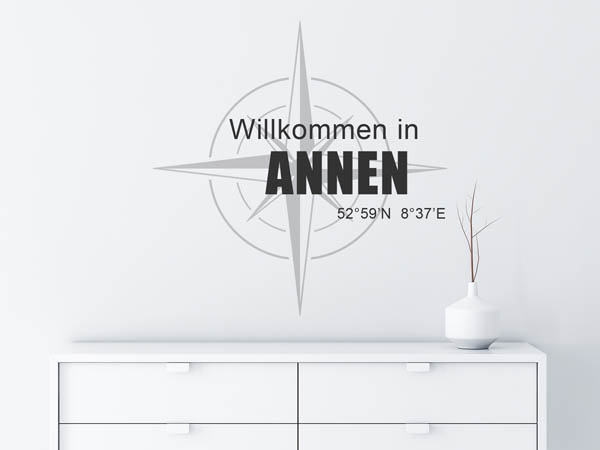 Wandtattoo Willkommen in Annen mit den Koordinaten 52°59'N 8°37'E