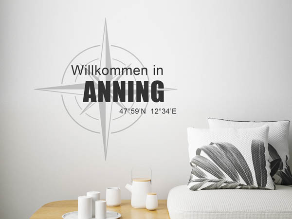 Wandtattoo Willkommen in Anning mit den Koordinaten 47°59'N 12°34'E