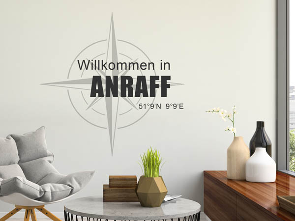 Wandtattoo Willkommen in Anraff mit den Koordinaten 51°9'N 9°9'E