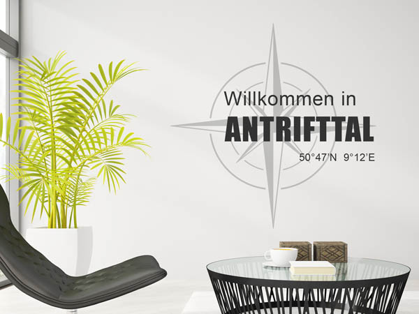 Wandtattoo Willkommen in Antrifttal mit den Koordinaten 50°47'N 9°12'E