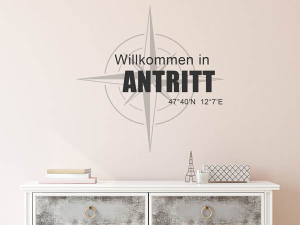 Wandtattoo Willkommen in Antritt mit den Koordinaten 47°40'N 12°7'E