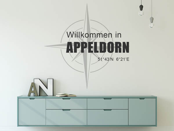 Wandtattoo Willkommen in Appeldorn mit den Koordinaten 51°43'N 6°21'E
