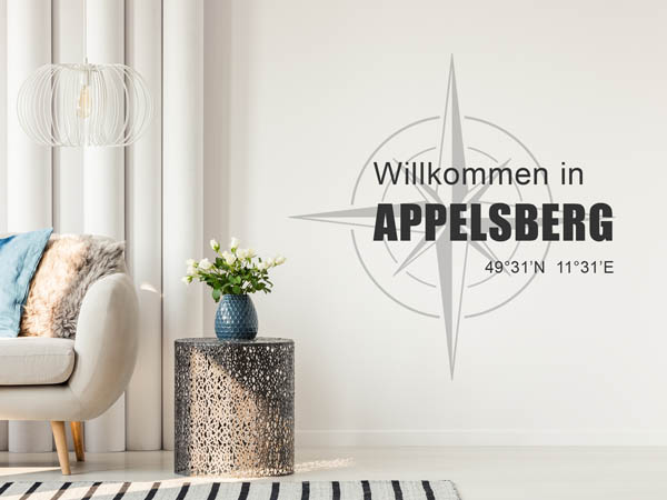 Wandtattoo Willkommen in Appelsberg mit den Koordinaten 49°31'N 11°31'E