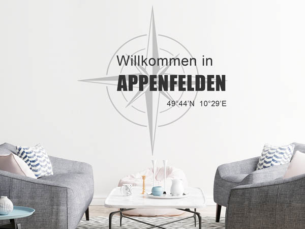 Wandtattoo Willkommen in Appenfelden mit den Koordinaten 49°44'N 10°29'E