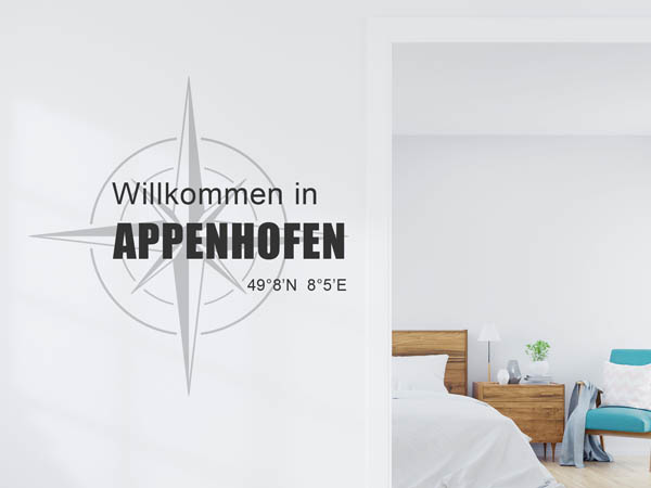 Wandtattoo Willkommen in Appenhofen mit den Koordinaten 49°8'N 8°5'E
