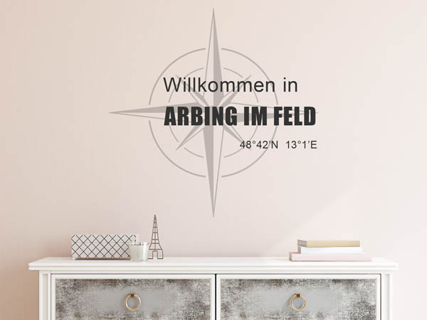 Wandtattoo Willkommen in Arbing im Feld mit den Koordinaten 48°42'N 13°1'E
