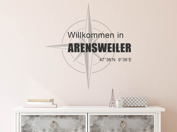 Wandtattoo Willkommen in Arensweiler mit den Koordinaten 47°36'N 9°36'E