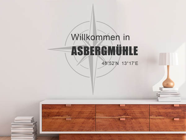 Wandtattoo Willkommen in Asbergmühle mit den Koordinaten 48°52'N 13°17'E