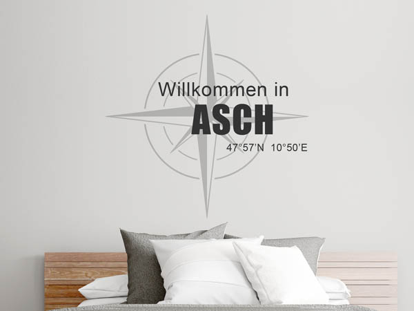 Wandtattoo Willkommen in Asch mit den Koordinaten 47°57'N 10°50'E