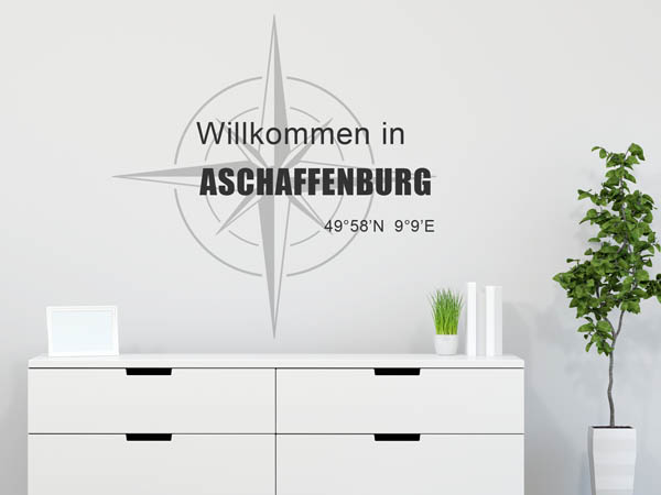 Wandtattoo Willkommen in Aschaffenburg mit den Koordinaten 49°58'N 9°9'E