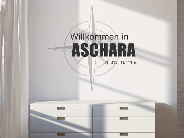 Wandtattoo Willkommen in Aschara mit den Koordinaten 51°3'N 10°41'E