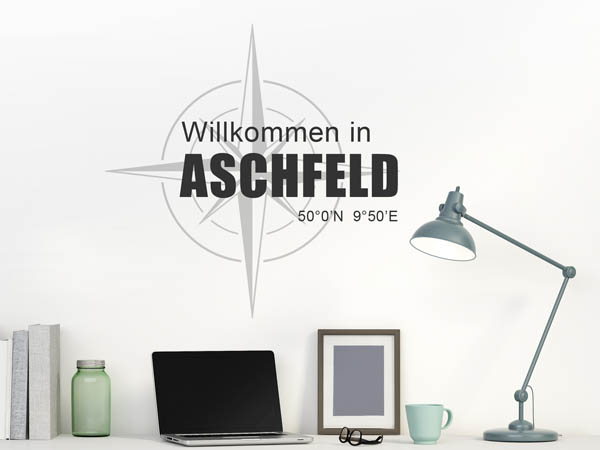 Wandtattoo Willkommen in Aschfeld mit den Koordinaten 50°0'N 9°50'E