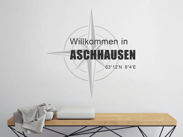Wandtattoo Willkommen in Aschhausen mit den Koordinaten 53°12'N 8°4'E